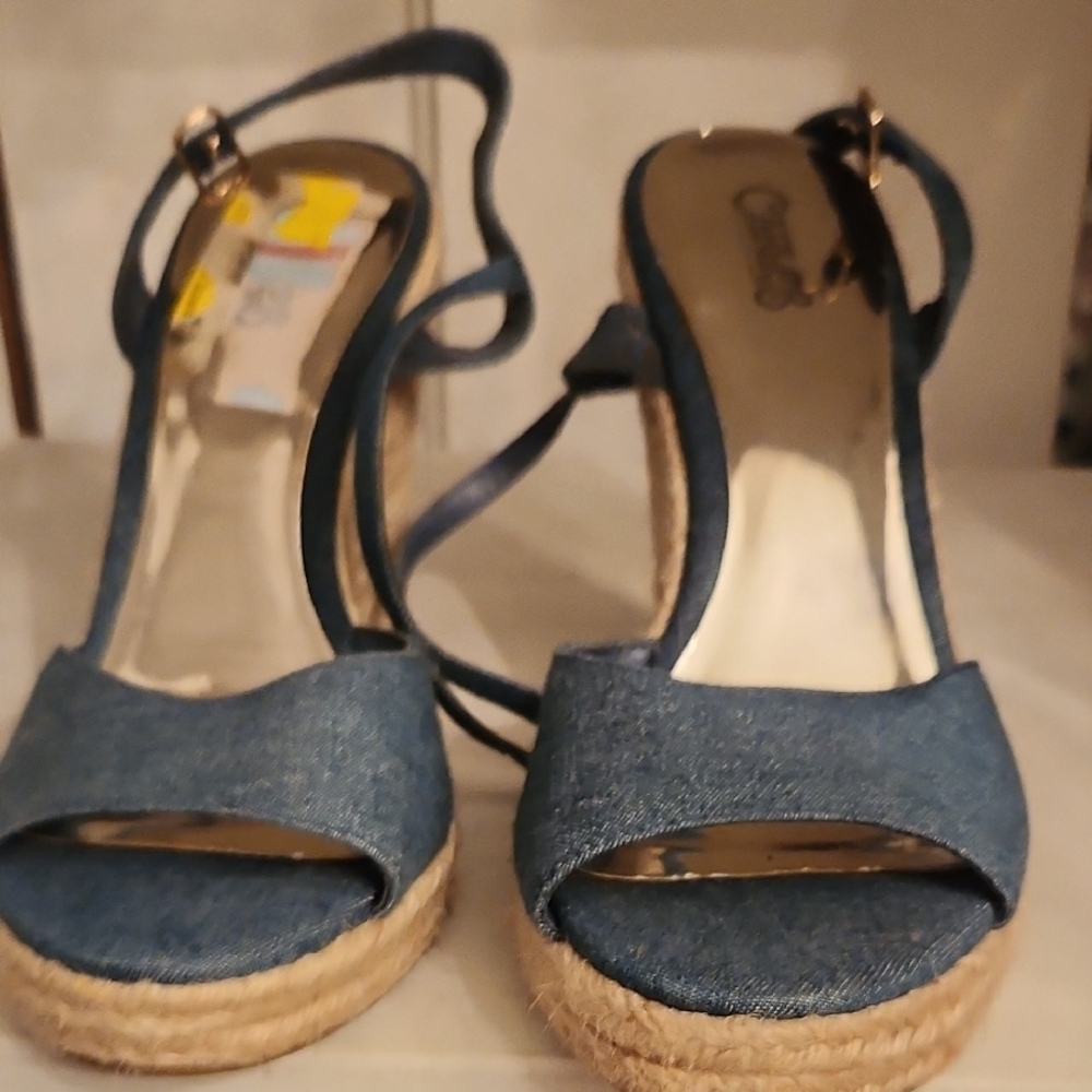 Chaser Denim Blue Wedge Sandals